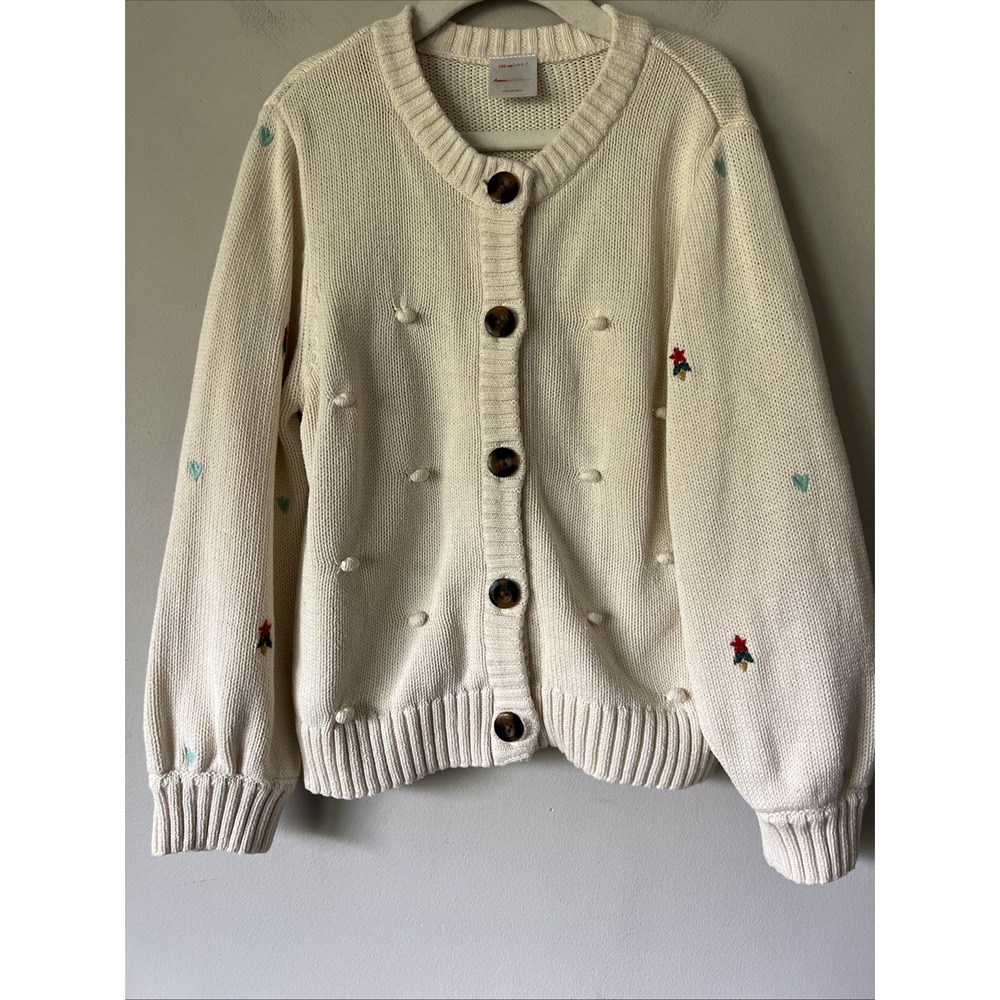 Hanna Andersson Holiday Bobble Cardigan Sweater Size 6-7 Cream Embroidered